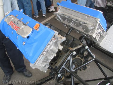 1968 Ford Mustang - Two Ford Racing engine blocks with blue valve covers are displayed.