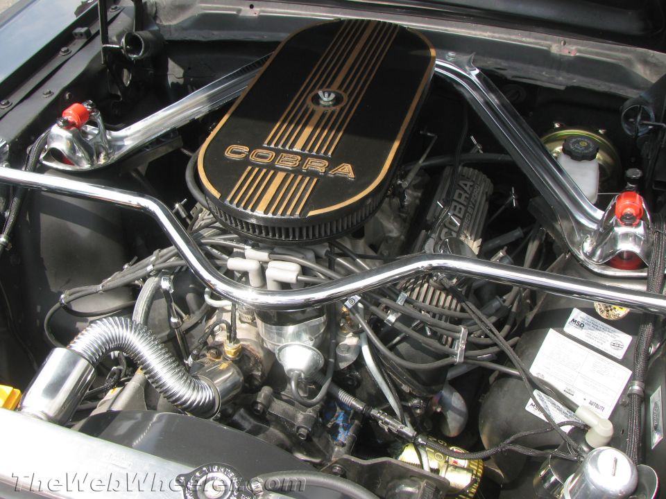 1968 Ford Mustang engine bay with Cobra air cleaner and valve covers