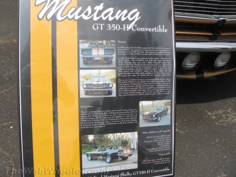 1968 Ford Mustang - Car-show information placard describing the history and specifications of a Mustang Shelby GT350-H Convertible.