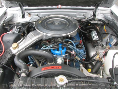 1968 Ford Mustang - The engine bay of a 1968 Ford Mustang shows its V8 engine with a prominent air cleaner and distributor.