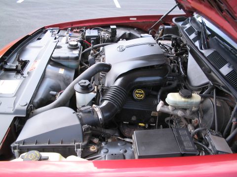 2001 Ford Crown Victoria - Close-up of a Ford V8 engine bay, likely from a 2001 model, with various components visible.