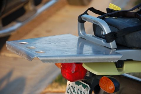 1998 BMW R1100GS ABS - Motorcycle rear rack and luggage detail, showing taillight and license plate.
