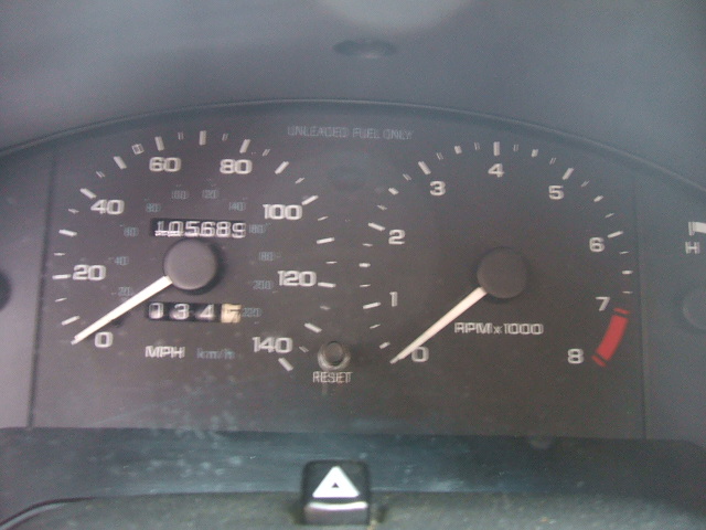 Car gauge cluster with speedometer, odometer reading 105689, and tachometer