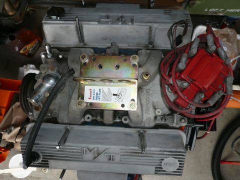 1974 Land Rover Land Rover - Close-up of a V8 engine, showing the intake manifold, distributor, and valve covers.