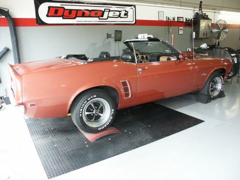 2001 Mercury Grand Marquis - A classic convertible sits on a dynamometer inside a workshop, ready for testing.