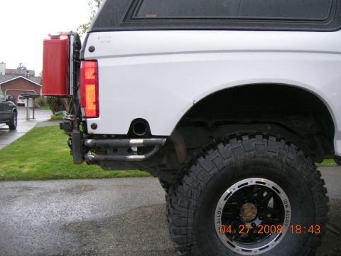 1996 Ford Bronco - Rear view of a 1996 Ford Bronco showing its custom bumper and jerry can mount.