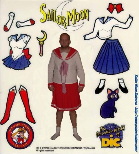 1993 Ford Probe - Sticker sheet for Sailor Moon with costume elements and a man dressed as a character.