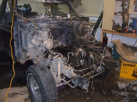 1989 Ford Bronco - This 1989 Ford Bronco is undergoing extensive work, with its engine and front clip removed.