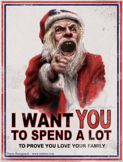 1996 Ford Bronco - This poster depicts Santa Claus in a stern manner, urging viewers to spend money to demonstrate their love for family.
