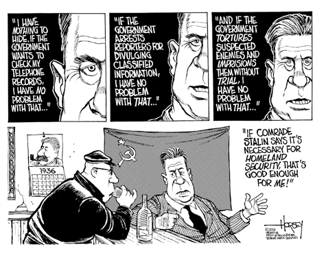 1996 Ford Bronco - A political cartoon depicts a discussion between two men, with portraits of four individuals above them.