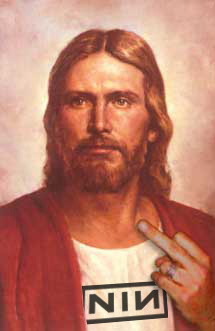 1996 Ford Bronco - Painting of Jesus Christ giving the middle finger, with "SUPER MOTORS" logo at bottom.
