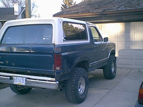 1981 Ford Bronco - Ford Bronco parked in driveway, showing rear quarter panel and removable top.