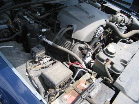 2001 Ford Crown Victoria - Close-up view of a V8 engine compartment, showing various components and wiring.