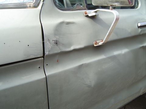 1978 Ford Bronco - Random bodywork on the dent from the first wheelin trip. This is where i hit the door on a tree