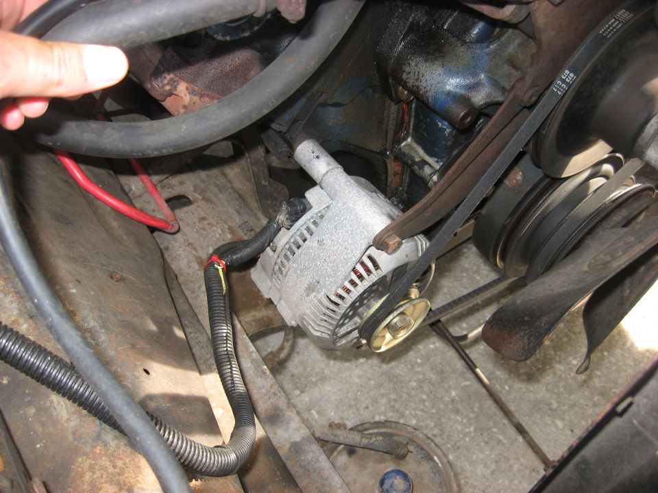 3G alternator on 390 in 72 F100. Fits on stock brackets using 390 pivot mount bolt and 3G adjuster bolt (it's metric).