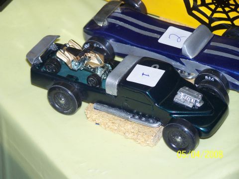 1972 Ford Ranchero - Two toy cars, one dark green and one blue, are displayed on a table with a date stamp of 05/04/2008.