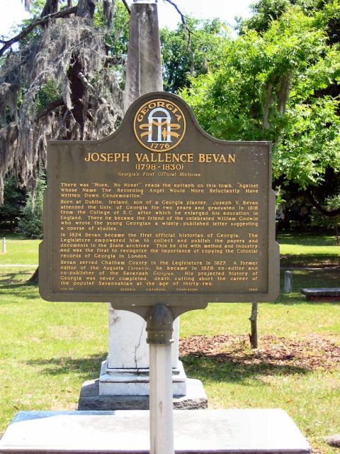1985 Ford LTD Crown Victoria - Photo of a Georgia historical marker sign honoring Joseph Vallence Bevan, the state's first official historian.