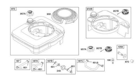 2003 Ford Crown Victoria - Exploded parts breakdown showing fuel tank, air filter housing, and hardware with numbered part callouts.