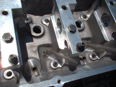 1964 Ford 427 - Detail of engine block components, showing machined surfaces and fasteners.