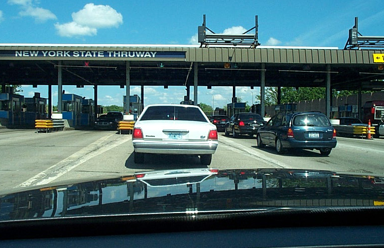 New York State Thruway toll booths with cars in lanes