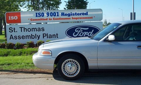 2001 Ford Crown Victoria - A silver 2001 Ford Crown Victoria is seen parked near the St. Thomas Assembly Plant, which is ISO 9001 Registered.