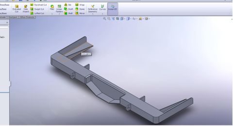 1995 Ford Bronco - SolidWorks 3D CAD model view of a fabricated bumper/frame part, a modeling screenshot rather than a dimensioned drawing.