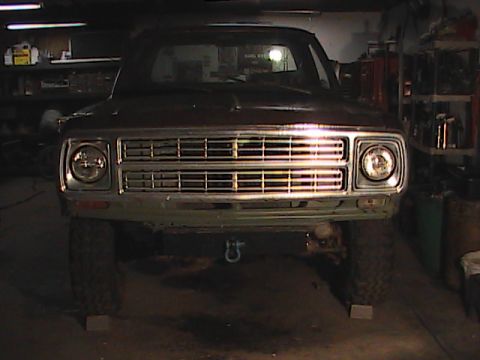 1980 Dodge Magnum - Frontal view of a Dodge pickup truck, likely from the early 1970s, parked indoors.