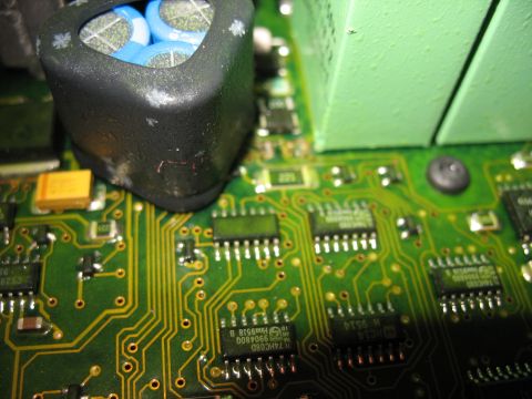 1995 Ford C-350 (Centurion Conversions) - Electronic circuit board detail showing capacitors and microchips.