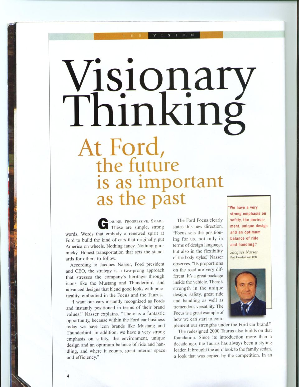Magazine article page titled Visionary Thinking with executive portrait