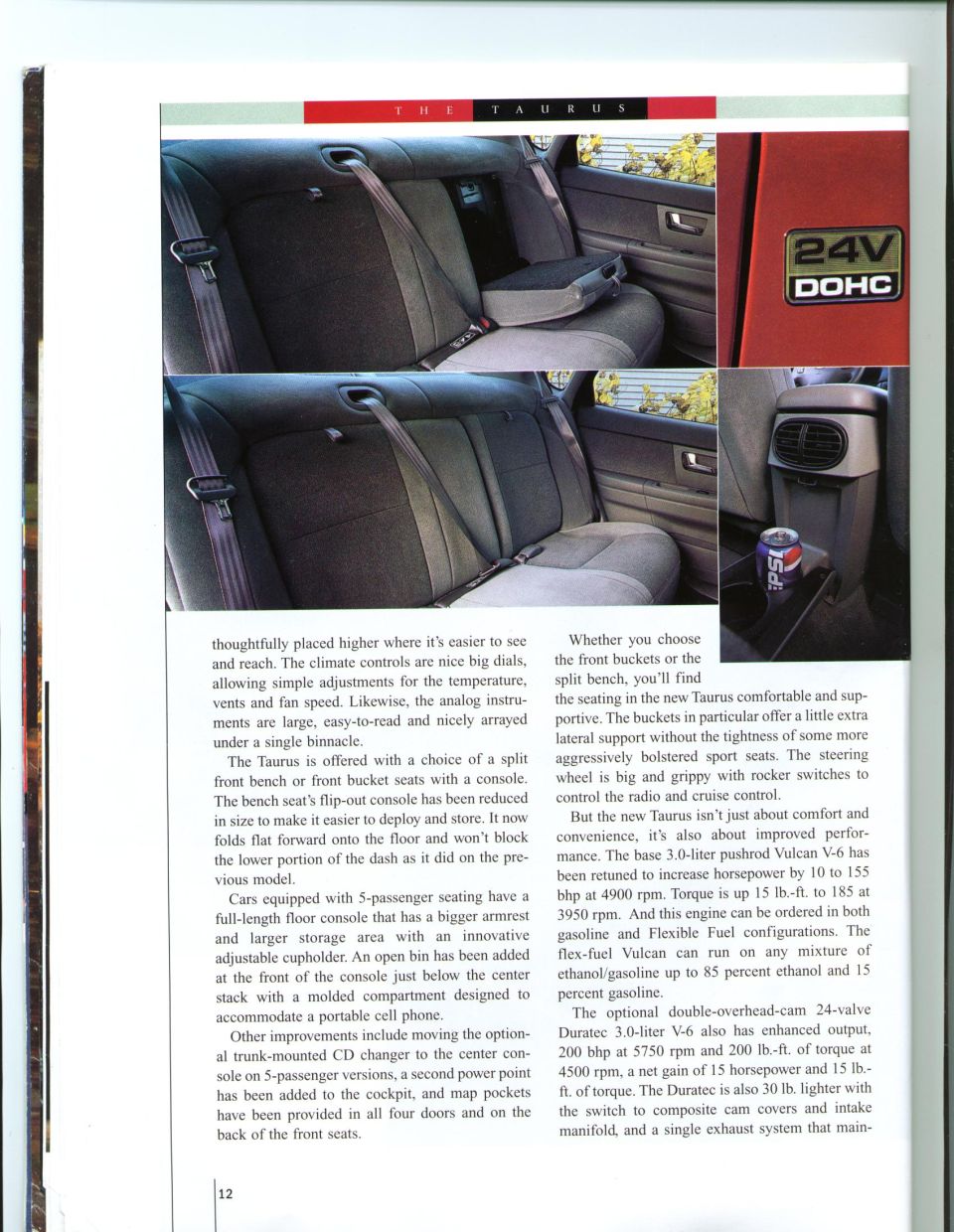 Brochure page showing rear seats and a '24V DOHC' engine badge