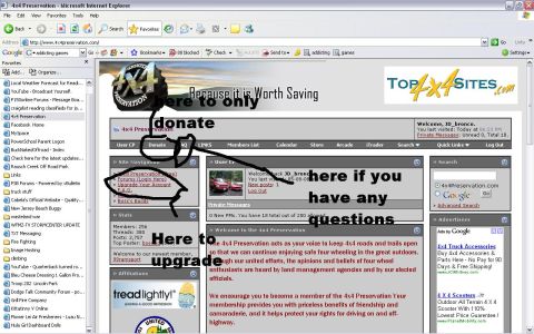 1997 Dodge 1500 - A screenshot of the 4x4Preservation.com website, showing donation and membership information.