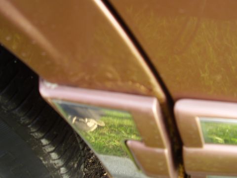 1996 Ford F-150 - Detail of a truck's side panel and tire, showing the gap between the door and body.