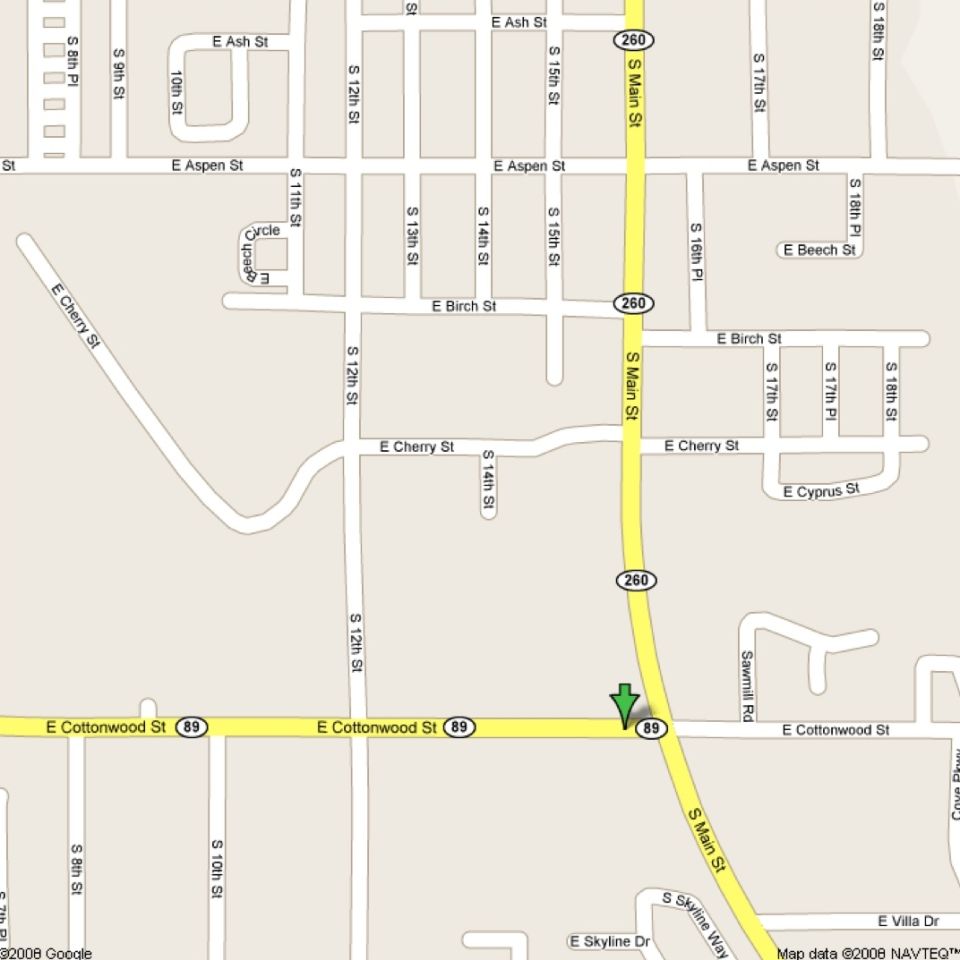 Google street map screenshot of S Main St and E Cottonwood St with a location marker