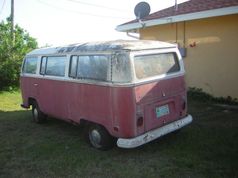 1971 Volkswagen Vanagon - This 1971 Volkswagen Vanagon is seen from the rear, showing its distinctive body style and a license plate.