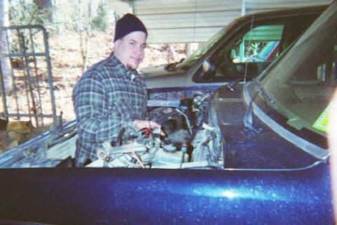 1988 Ford Bronco - Me painting the engine bay. One of the few things I was allowed to do on my own.