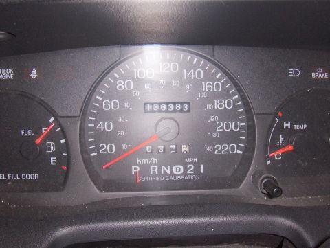 2003 Ford Crown Victoria - Close-up of a vehicle's dashboard gauges, including the speedometer, fuel, and temperature indicators.