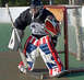 1973 Ford Ranchero - A hockey goalie defends the net during a game.