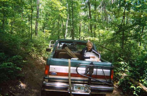 1988 Ford Bronco - Here is Michelle in the back of Lance's truck.