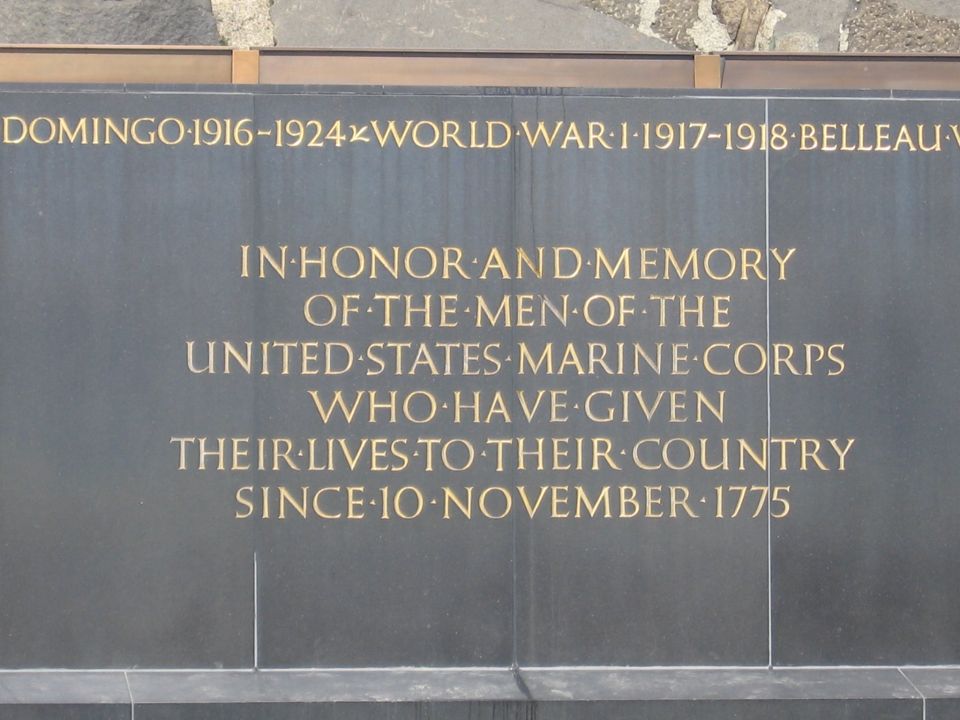 Inscribed memorial base honoring United States Marine Corps since 1775