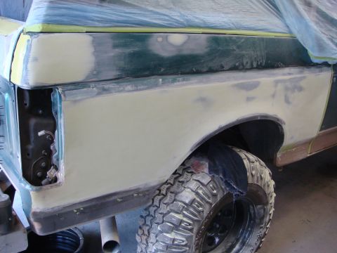 1996 Ford Bronco - Bodywork in progress on a 1992 Ford Bronco's rear quarter panel.