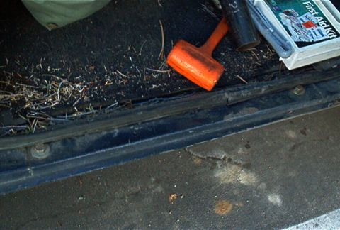 1986 Ford Bronco - Here you can see how the slider attatches. I drilled two holes inside and lined those holes up with the steel by jacking it up into place.…
