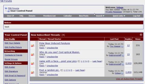 1990 Ford Bronco - This is a screenshot of a forum page titled "FSB Forums - User Control Panel". It displays user information, subscribed threads, and naviga…
