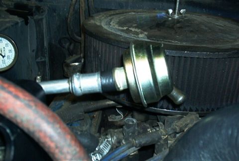 1986 Ford Bronco - I had a crank case breather laying around so I just pushed it on the intake hose. This will work untill I can get a better air filter.