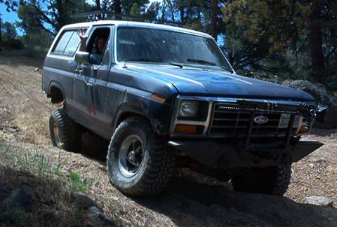 1986 Ford Bronco - We ended up making the best of it on our side of the hill. Here's Dad waving Hello.