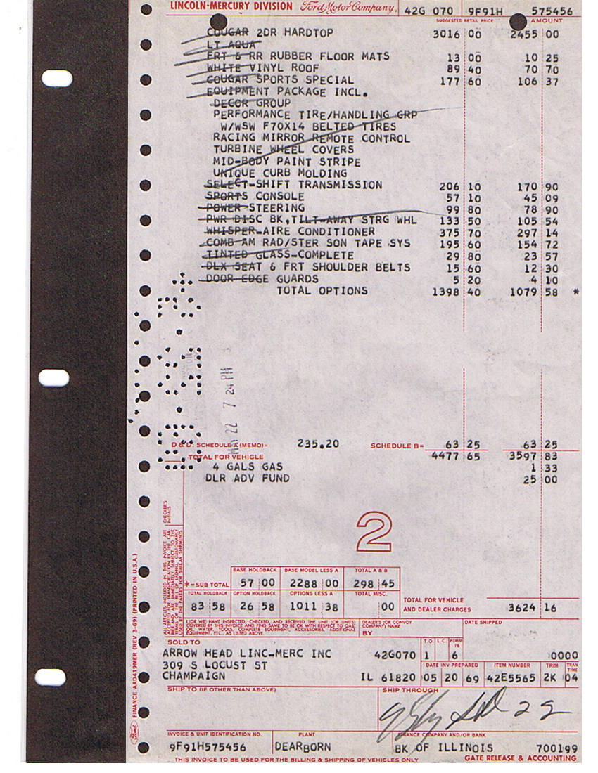 Vehicle invoice with itemized options and pricing