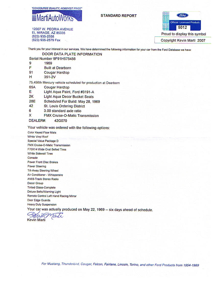 1969 Ford Torino Marti AutoWorks Standard Report