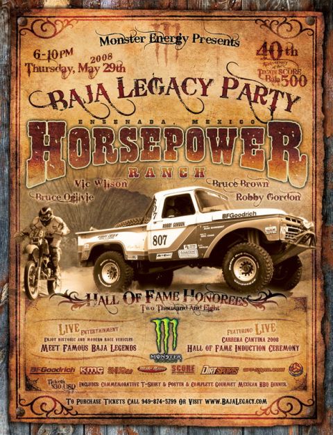 1968 Ford Mustang - Promotional event poster for the 2008 Baja Legacy Party Hall of Fame ceremony at Horsepower Ranch.