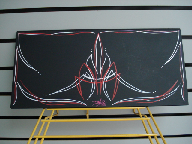 Black panel with red and white pinstriping, signed 'David '08'