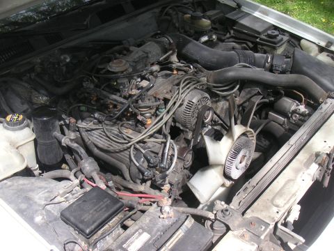 1997 Ford Crown Victoria - The engine bay of a 1997 Ford Crown Victoria shows a V8 engine with various components and a white exterior.