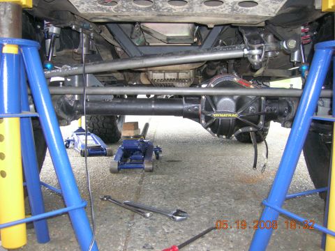 1996 Ford Bronco - Undercarriage view of a vehicle being worked on, with tools and jacks present. Date stamp reads 05.19.2008.